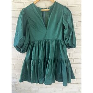 AURA Short‎ Sleeve V-Neck Mini Dress Puff Sleeve in Cypress Green Small
